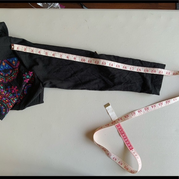 Calessa Black Multicolor Bohemian long sleeve embroidered button down shirt S - Picture 15 of 16